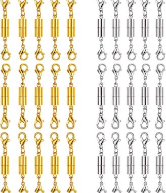 30 Piece Gold and Silver Necklace Clasps Magnetic Jewelry Locking Clasps and Closures Bracelet Lobster Clasp Connector for DIY Necklace Bracelet Jewelry Crafts Making Supplies