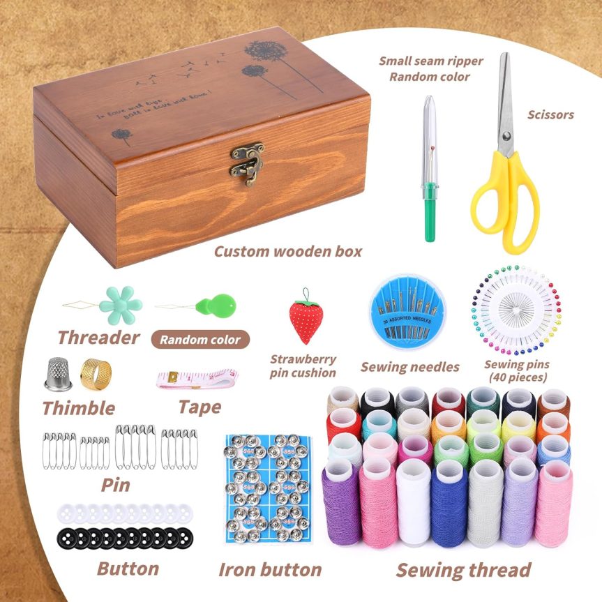 Basic Sewing Kit 196 Pcs Sewing Accessories and Supplies Sewing Repair Kits Hand Sewing Kit with StitchingThread Needle Pin Cushion Button for Travel, Camping, Home DIY - Image 2