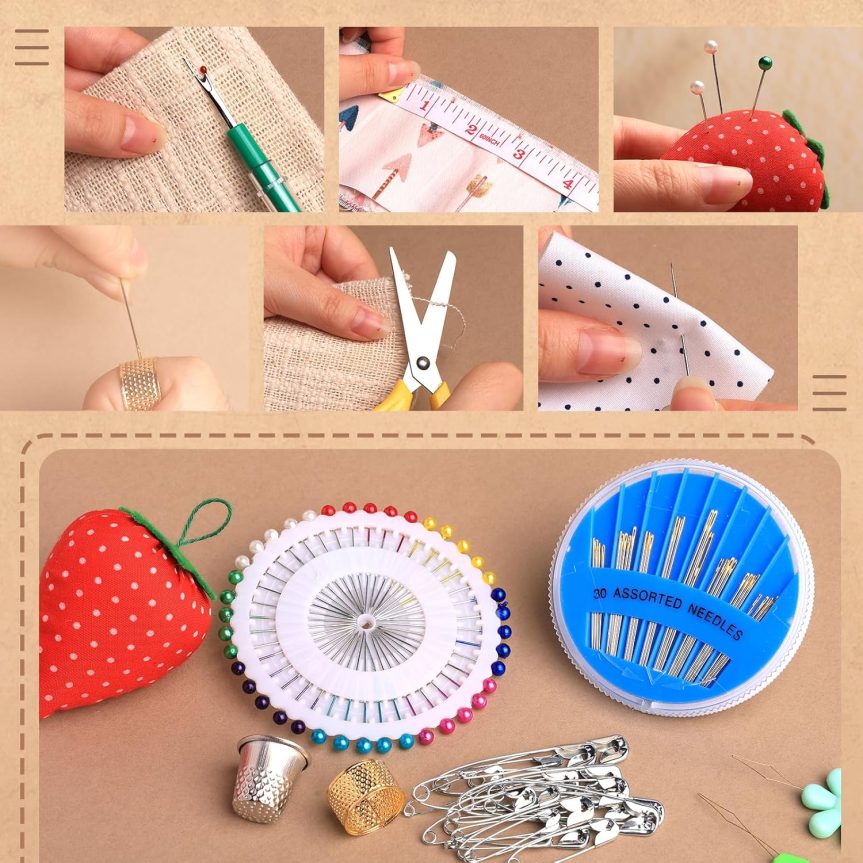 Basic Sewing Kit 196 Pcs Sewing Accessories and Supplies Sewing Repair Kits Hand Sewing Kit with StitchingThread Needle Pin Cushion Button for Travel, Camping, Home DIY - Image 7