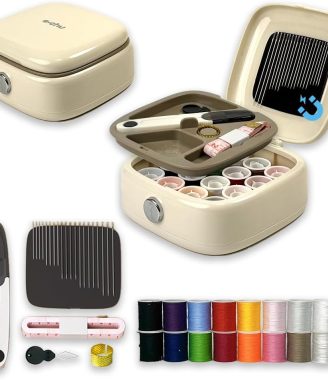 Sewing Kit Magnetic, Needle and Thread Kit with Sewing Supplies Travel Small Sewing Kit Portable for Adults Beginners (White)